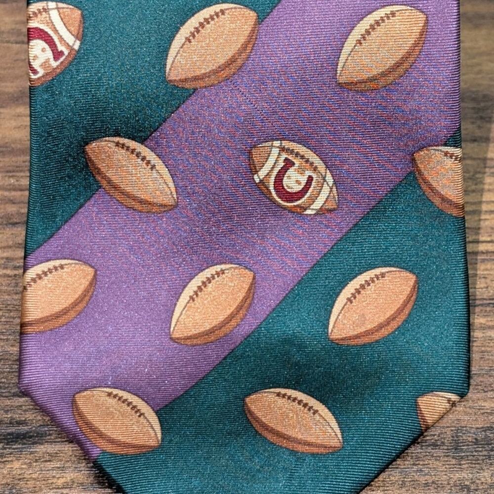 Chaps Ralph Lauren Tie Green Brown Silk Football Theme Sports Player